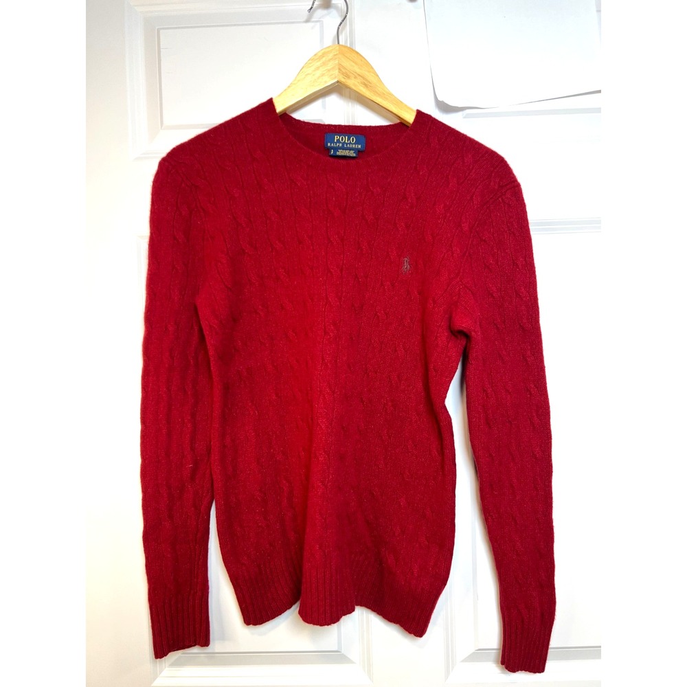 Polo Ralph Lauren Womens Red Cable Knit Merino Cashmere Sweater Vintage Holiday - Picture 2 of 13